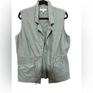 Talbots 1X Green Sleeveless Utility Vest Open Front Military Sage Women Plus
